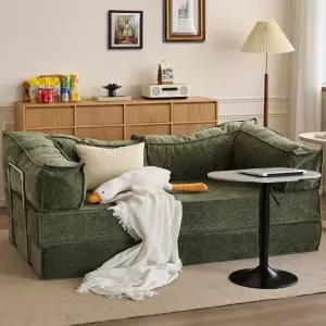 좌식 패브릭 1m 우븐 접이식 침대 쇼파베드 소파 러플 그린