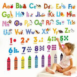 디코월 DS-8044 동물 알파벳 번호 컬러 데칼 스티커 필 앤 스틱 탈착식 방 장식 ABC 교실 놀이방 장식 교육용 침실 보육원