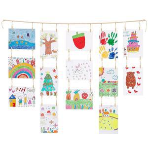 KLOGTSIND 아트 디스플레이 벽 장식, 34개의 클립이 있는 나무 구슬 화환 프레임 홀더, 사진, 벽걸이 보호 룸 침실 장식