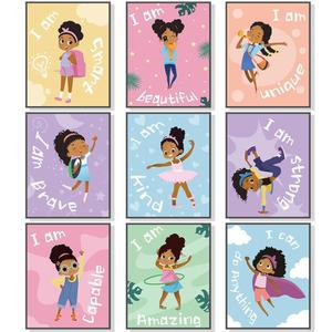 아웃투스 9피스 블랙 걸 월 데코, 걸스 룸 영감을 주는 인용 아프리카계 미국인 월 아트 모티브, 세계 여성의 날 걸 침실 선물용 월 데코 발표