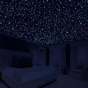 808 PCS Glow in the Dark Stars 천장, 빛나는 벽 장식 스티커, 404 PCS Green 및 404 Sky Blue 3D 접착 도트 장식 별이 빛나는 하늘 장식 침실 또는 생일 선물용