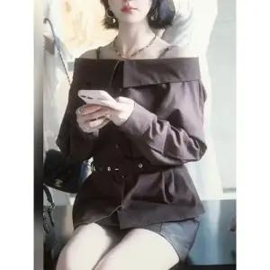 여친 가을 셔츠 상의 숄더 일자 프렌치 다크 세련도도녀 OOTD3