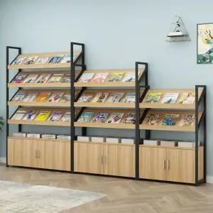 프리미엄 이동식 원목 잡지 꽂이 전면책장 전시대 인테리어