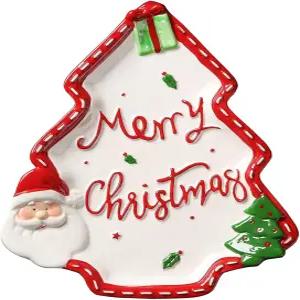 로티시 12.5인치 빅 크리스마스 접시 칩 앤 딥 세트 세라믹 스낵 산타클로스 하이 릴 도자기 애피타이저