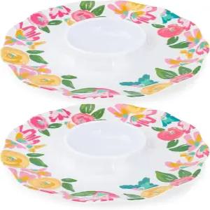 메리 스퀘어 가든 파티 핑크 플로럴 15인치 멜라민 서빙 다이닝 칩 및 딥 선물 번들 세트 2개