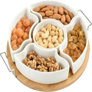 칩 앤 딥 서빙 세트 플래터 11인치 세라믹 애피타이저 트레이 도자기 분할 접시 6칸 탈착식 스낵 및