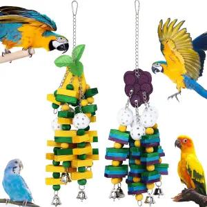 다음 보그 2팩 앵무새용 천연 나무 새 장난감 - 중대형 앵무새 마코 아프리카 그레이 코카투용 씹고 오르기