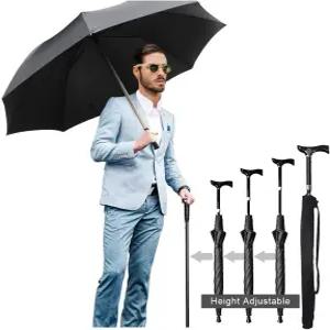 Wrzbest 워킹 스틱 우산 - 높이 조절 가능한 지팡이 목발 자가 보호 헤비 듀티 솔리드 텅스텐 강철 등반