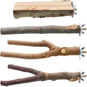 BILOTEAM 4팩 천연 나무 새 농어 패럿 스탠드 가지 포크 장난감 반려동물 새장 걸이 플랫폼 해먹 그네 작은