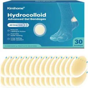 키미홈 하이드로콜로이드 블리스터 발용 붕대 - 30ct 젤 발뒤꿈치 발가락용 쿠션 여행용 방지 방수 패드(힐