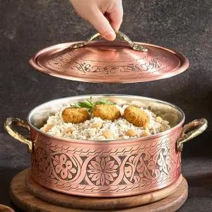 빈티지 100 순수 고체 구리 망치 수제 각인 조리기구 요리 스튜 냄비 브 뚜껑 팬 오븐 팬시 두꺼운 논스틱