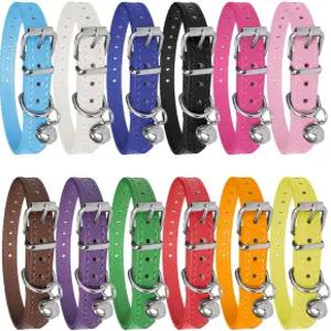 강아지 ID 목걸이 신생아 애완동물 - 12가지 색상 식별 가죽 PU 작은 고양이 고양이를 위한 벨이 있는 조절