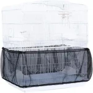 POPETPOP 버드 케이지 시드 캐처 조절 가능한 네트 커버 스커트 잉꼬 앵무새 마카우 케이지(블랙)용 가드