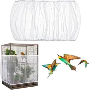 트리미 새장 씨앗 캐처 흰색 조절 가능한 덮개 신축성 있는 그물 설치가 간편하고 대부분의 새장에