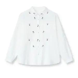 여친 가을 고급세련핏 셔츠 이중 면사 긴팔 자수 카디건 상의 인기3