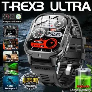 호환  2026 T-REX3 군용 야외 스포츠 GPS 위치 스마트 워치 남성용 3ATM 방수 170 스포츠 모드 플래시라이
