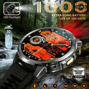 호환  2026 신형 군용 1000mAh 배터리 스마트워치 10ATM 방수 SOS 알람 사운드 모드 1.85인치 HD 대화면 스