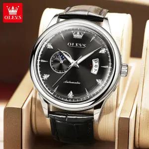 호환  OLEVS 남성용 자동 식 시계 문페이즈 별빛 야광 방수 기능 7040