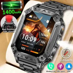 호환  LIGE 밀리터리 러기드 1400mAh 슈퍼 배터리 스마트워치 IP68 방수 아웃도어 스포츠 SOS  플래시라이