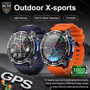 호환   남성용 아웃도어 X-스포츠 GPS 맵 스마트워치 4GB 램 비디오 재생 1000mAh 배터리 10ATM 방수 블루