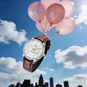 호환  파가니 디자인 남성용 쿼츠 시계 스타일 세련된 딥 방수 사파이어 글래스 미러 가죽 자동 날짜 표시