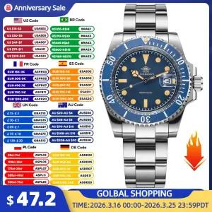 호환  ADDIESDIVE 남성용 다이버 쿼츠 시계 AD2054 20Bar 방수 발광 손목시계 41mm 세라믹 베젤 316L 스테