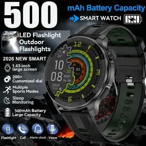 호환  2026년형 아웃도어 스포츠 스마트워치 남성용 GPS 위치추적 500mAh HD 통화 1.43인치 AMOLED 스크린