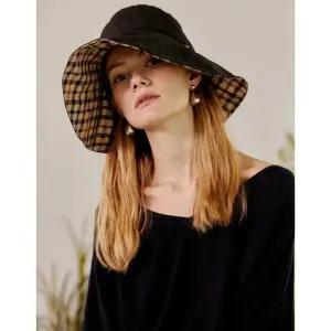 [백화점 정품] 닥스 ACC 25FW 여성 네이비 체크배색 린넨 플로피햇 DBHE4E122