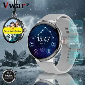 호환  VWAR 포켓 워치 및 스마트 워치 2 in 1 여성용 남성용 블루투스 통화 IP68 방수 스포츠 스마트워치 A