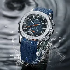 호환   도착 상품 NAVIFLZ NFVZ 남성용 시계 고무 스트랩 일본 쿼츠 다기능 크로노그래프 손목시계 50M 방