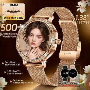 호환  2026년 신형 초박형 스마트워치 피트니스 시계 여성용 1.32인치 HD AMOLED 스크린 항상 켜짐 디스플