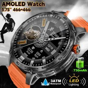 호환  LIGE 730mAh 배터리 스마트 시계LED 손전등 포함 1.75인치 AMOLED 블루투스 통화 3ATM 방수 Smartwat