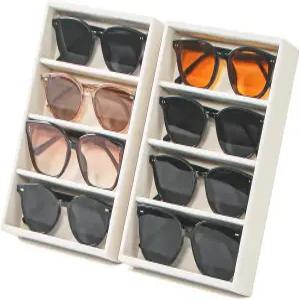 바이켄 선글라스 정리함 2개 서랍용 그리드 안경 보석 보관 트레이 4개 베이지 화이트