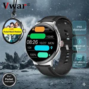 호환  남성 여성을 VWAR 포켓 스마트 시계 1.43 AMOLED Always-on 디스플레이 안드로이드 IOS 2025 용 블루
