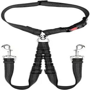 AUTOWT 더블 도그 안전벨트 새로운 듀얼 펫 카 헤드레스트 엉킴 방지 목줄 의무 조정 탄력 번지 강아지