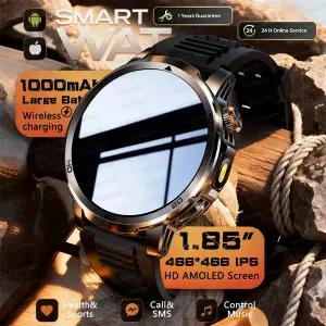 호환  신제품 TANK X3 군용 등급 1000mAh 배터리 스마트 워치 피트니스 시계 남성용 1.85인치 AMOLED 플래