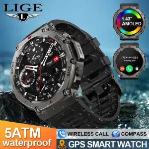 호환  GPS 스마트 시계 AMOLED 5ATM 방수 내장 듀얼 밴드 GNSS 나침반 스포츠 피트니스 Smartwatch 남성용