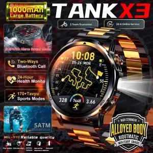 호환  2026년 신형 러기드 밀리터리 등급 스마트워치 남성용 1000mAh 대용량 배터리 플래시라이트 방수 음