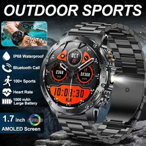 호환  신형 1000mAh 배터리 1.7인치 HD AMOLED 스크린 스포츠 스마트워치 남성용 피트니스 LED 플래시라이