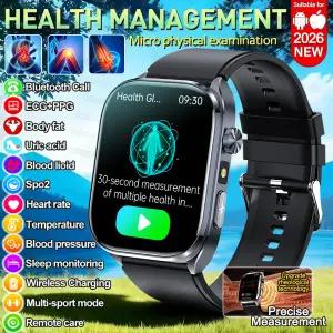 호환  건강 측정 스마트워치 ECG 심박수 혈액 분석 요산 혈압 블루투스 통화 스포츠 스마트워치 남성용