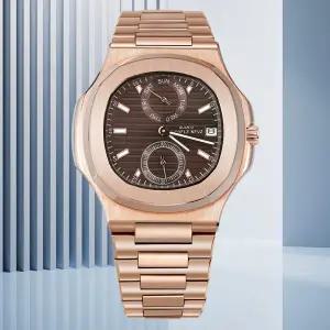 호환  NAVIFLZ NFVZ 2025 클래식 로즈 골드 브라운 남성용 시계 럭셔리 쿼츠 시계 남성용 스테인레스 스틸