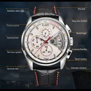 호환  2026 신판 파가니 디자인 남성용 밀리터리 쿼츠 크로노그래프 시계 방수 가죽 스트랩 레이싱 스타일