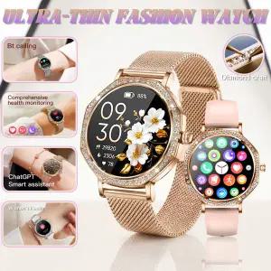 호환  2026년 신형 다이아몬드 다이얼 여성 스마트워치 1.32인치 AMOLED 스크린 블루투스 통화 혈압 측정 I