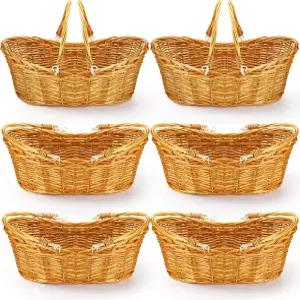 웨시티 6피스 위커 피크닉 바구니 손잡이 손으로 짠 수확 벌크 보관용 플라워 호펫 부활절 정리 달걀