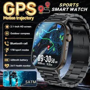 호환  2026 듀얼 밴드 GPS 포지셔닝 스마트 워치 남성용 런닝 수영 178스포츠 모드 5ATM 방수 심박수 블루