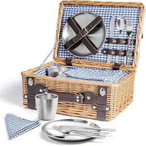 직조 피크닉 바구니 세트 2인용 방수 담요와 식기 서비스 키트가 포함된 위커 캠핑용 윌로우 햄퍼 야외용