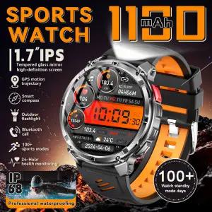 호환  2026년 새로 업그레이드된 군용 스포츠 스마트워치 1100mAh 1.7인치 AMOLED 아웃도어 나침반 5ATM 플