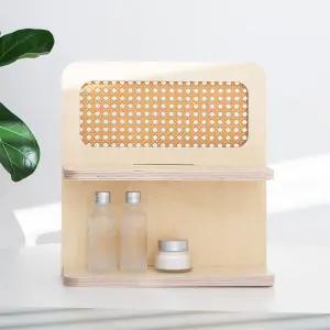 테뷰런 라탄 원목 인테리어 미니 2단 스탠드 선반 GO22417