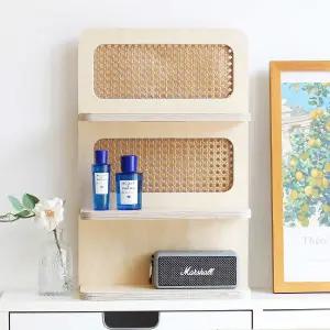 테뷰런 라탄 원목 인테리어 미니 3단 스탠드 선반 GO22418