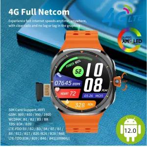 호환  워치 울트라 5G 스마트워치 AMOLED 안드로이드 12.0 시스템 회전식 카메라 GPS WIFI 앱 다운로드 글